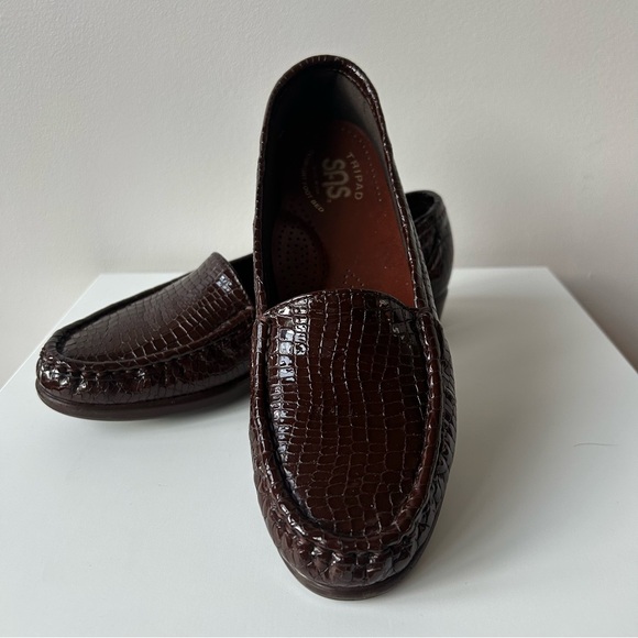 SAS Tripad Comfort Slip On Simplify Loafers 6.5N Brown Croc Moccasin Shiny USA - Picture 5 of 9